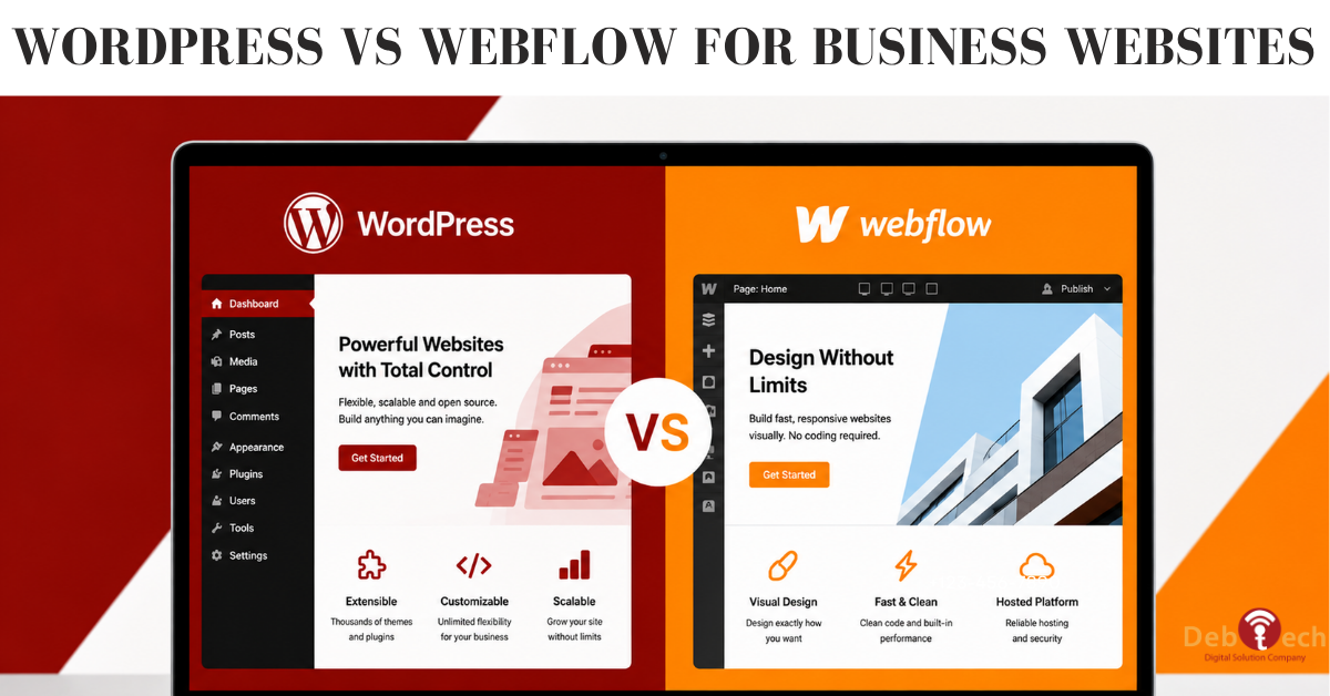 WordPress vs Webflow, WordPress vs Webflow for business, WordPress website, Webflow website, WordPress or Webflow, business website platform, WordPress SEO, Webflow SEO, website development, website platform comparison