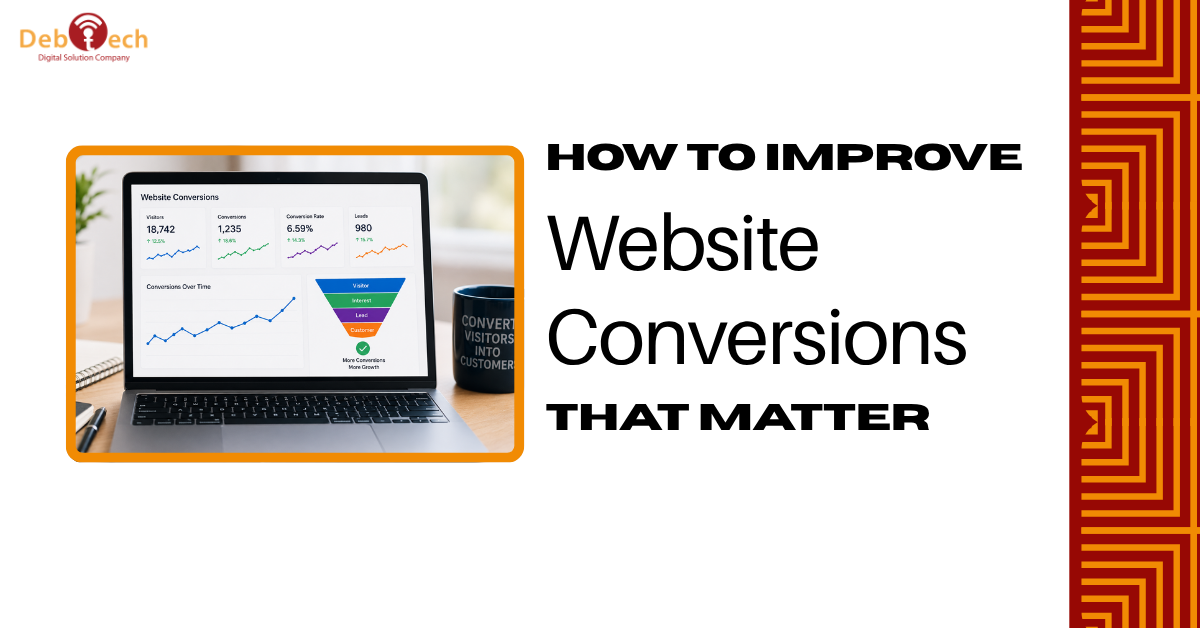 How to Improve Website Conversions, website conversion optimization, increase website conversions, improve conversion rate, conversion rate optimization, website CRO, website lead generation, improve landing page conversions, website optimization, increase online sales, website user experience, mobile website optimization, website performance optimization, CTA optimization, website design for conversions, conversion-focused web design, website development company Ashburn VA, web design Northern Virginia, digital marketing agency Virginia, Debtech LLC