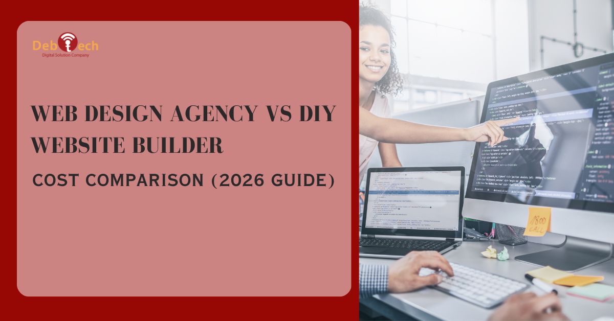 web design agency vs diy website builder, website cost comparison 2026, diy website cost vs agency, wix vs web design agency, squarespace vs professional web design, website development cost 2026, small business website cost, ashburn web design services, virginia web design agency, custom website vs template, website ROI comparison, affordable web design services, business website pricing guide, hire web design agency vs diy, debtech llc web design